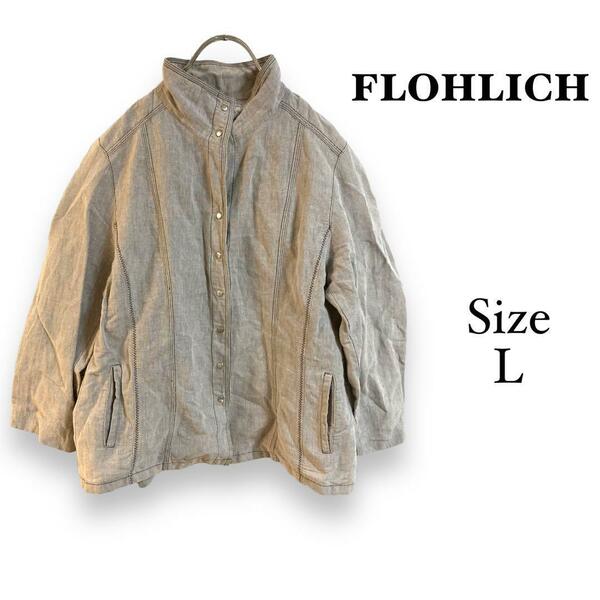 FLOHLICH 【L】グレーブルゾン　ボタン付き　コットン　麻　ハイネック