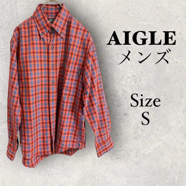 L1594 AIGLE【S】エーグル　ドレスシャツ　レッド　チェック柄　コットン