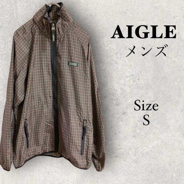 L1590 エーグル【S】AIGLE ナイロンジャケット　ブラウン　チェック柄