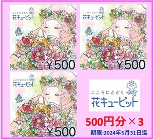 【匿名】花キューピット 500円分×3個　クーポン　コード通知のみ