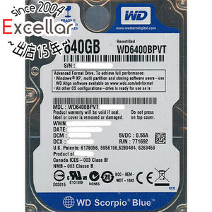 【中古】WesternDigital HDD 2.5inch WD6400BPVT 640GB 9.5mm 2000～3000時間以内 [管理:1050010410]