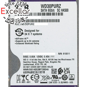 【中古】Western Digital製HDD WD30PURZ 3TB SATA600 5400 14000～15000時間以内 [管理:1050023176]