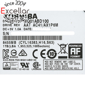 【中古】TOSHIBA(東芝) ノート用HDD 2.5inch MQ01ABD100 1TB 300～500時間以内 [管理:1050023318]