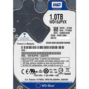 【中古】WesternDigital ノート用HDD 2.5inch WD10JPVX 1TB 4000～5000時間以内 [管理:1050020358]