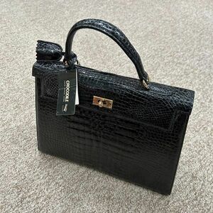 【A21】OLYMPIC クロコダイル ハンドバッグ 鞄 かばん 黒 ブラック 現状品