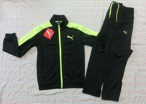 新品 プーマ PUMA スポーツウェア ジュニア トレーニングジャケット パンツ ジャージ上下セット 裏起毛 REGULAR FIT 128cm黒蛍光イエロー