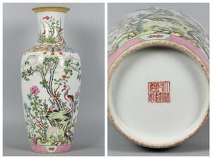 清代 大清乾隆年製 陶磁器 粉彩花鳥五倫図観音瓶【仁】染付 置物擺件 古賞物 古美術 中国古玩 蔵出