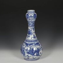 明代 大明萬暦年製 陶磁器 青花八仙祝壽図大蒜頭瓶【仁】染付 置物擺件 古賞物 古美術 中国古玩 蔵出_画像7