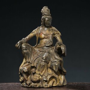 ◆古寳堂◆清 銅製 拓金 自在觀音像 仏教古美術 供養品 極細工 古置物 古擺件 中国古美術 時代物 古董品
