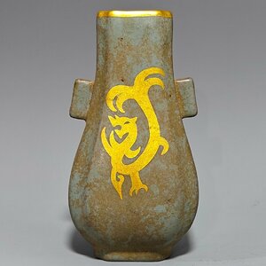 ◆古寳堂◆宋 官窯 汝瓷 描金 賞瓶 古陶瓷品 極細工 古置物 古擺件 中国古美術 時代物 古董品