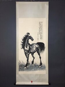 ◆古寳堂◆真作・中国書画『近現代画家徐悲鴻・駿馬画・四尺中堂画・宣紙』肉筆紙本・掛け軸・書画立軸・中国美術・コレクター必見