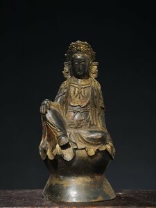 ◆古寳堂◆清 銅製 拓金 自在觀音像 仏教古美術 供養品 極細工 古置物 古擺件 中国古美術 時代物 古董品