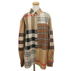 バーバリー BURBERRY パッチワークチェックシャツ 8038638 サイズL 長袖 ベージュ メンズ