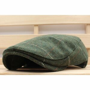 C-Hunting3-4 ハンチング帽子 グレンチェック ウール混 キャップ 帽子 56cm~59cm 緑