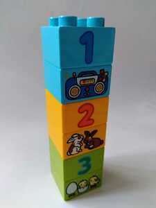レゴデュプロ 2×2　プリントブロック　6個セット　数字　1〜3　絵柄　ラジカセ、ウサギ、ひよこ