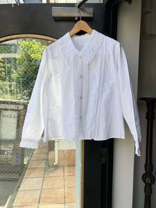 イギリス古着 race blouse vintage shirt コットンレースブラウス 長袖1950s cotton blouse白シャツ LV775