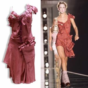 * super-rare * Christian Dior Christian Dior John Galliano Galliano silk frill asimeto Lead less One-piece regular goods 