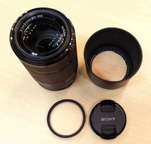 美品 SONY ソニー E 55-210mm F4.5-6.3 OSS SEL55210 ブラック 49mmプロテクター/レンズフード ALC-SH115 付き