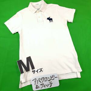 f6送料込★Abercrombie＆Fitch★コットン綿100% 定番 半袖ポロシャツ 半袖Tシャツ★メンズ Mサイズ ホワイト白色 アバクロンビー 中古