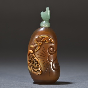 ▽鴻▽清・色瑪瑙彫・花鳥紋鼻煙壺 時代物 中国古美術 骨董品