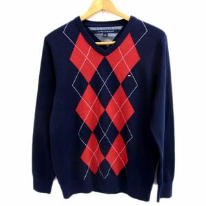 美品 定価2万円●TOMMY HILFIGER トミーヒルフィガー ニット セーター プルオーバー アーガイル柄 メンズ Mサイズ 春物 1円スタート