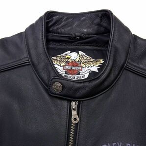 美品●HARLEY DAVIDSON ハーレーダビッドソン レザー ライダース ジャケット ブルゾン 革ジャン 刺繍 メンズ ブラック バイク 1円スタートの画像4