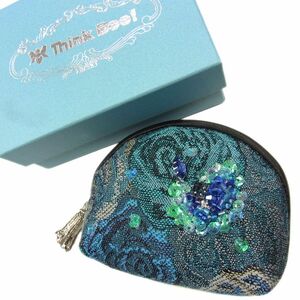  ultimate beautiful goods *Think Bee! sink Be coin case Mini pouch ne bar en DIN g blue rose go Blanc weave spangled 1 jpy start 