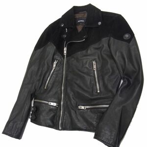 定価14万◇DIESEL ダブルフェイス ダブル レザーライダースジャケット 羊革/山羊革 激シブ ブレイブマンロゴ メンズ ディーゼル