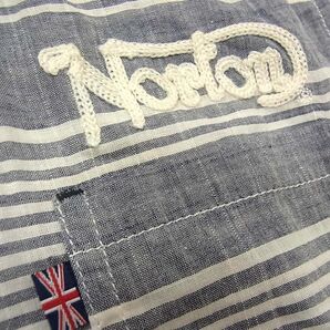 新品☆Norton ノートン 半袖 シャツ 刺繍 ボーダー柄 夏物 M メンズ 1円スタートの画像7