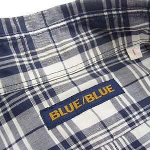 ◇BLUE BLUE リネン(麻)混紡 ボタンダウン 長袖チェックシャツ ハリラン ブルーブルー メンズ ブルー系 1円スタートの画像5