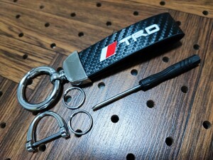 TRD カーボンレザー＆メッキ キーホルダー■プリウス クラウン ハリアー アルファード アクア ヤリスクロス ライズ RAV4 86 C-HR bB プラド