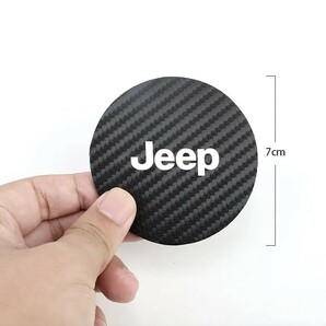 Jeep カーボンレザー ドリンクホルダー コースター 2P■クライスラー・ジープ ラングラー アンリミテッド グランドチェロキー レネゲードの画像3