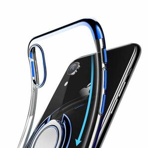 iPhone XR ケース 【ブルー】 スマホリング リング付きケース 透明 リング付きクリアケース ソフト TPU マグネット式車載ホルダー対応の画像2