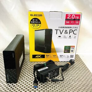 【中古美品/開封のみ/TO】外付けHDD ELD-HTV020UBK ELECOM 2TB テレビ録画 IM0420/002の画像1