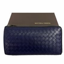 BOTTEGAVENETA ボッテガヴェネタ 長財布　L字ファスナー イントレチャート レザー　ネイビー_画像1