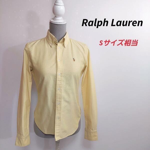 Ralph Lauren ロゴ刺繍・オックスフォード長袖BDシャツ 表記サイズ4 S相当 ライトイエロー ボタンダウン81859