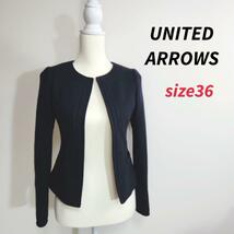 UNITED ARROWS ウール素材・秋冬向け・ノーカラージャケット 表記サイズ36 S フォーマル 五点で送料無料 82668_画像1