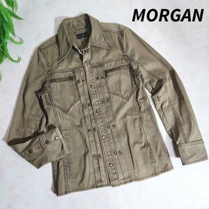 MORGAN シャツジャケット・ブラウンベージュ・70年代テイスト 表記サイズL 82787