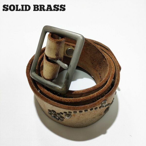 SOLID BRASS/スタッズレザーベルト/匿名配送/送料無料