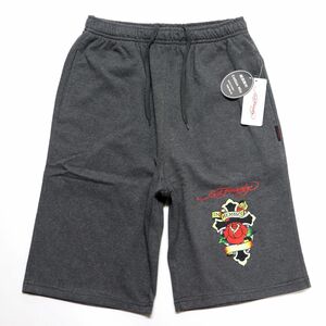 ★エドハーディー Edhardy 新品 快適 バラ 十字架 スウェット ハーフパンツ ショーツ 灰 Lサイズ [ED2122BGRY1N-L] 一 四 弐★QWER