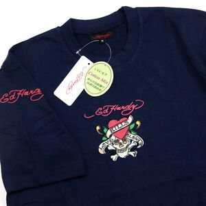 ●送料390円可能商品 エドハーディー Edhardy 新品 快適 ドクロ スカル ハート 半袖 Tシャツ 紺 XLサイズ [ED2727BNVY1N-LL]一 三 参★QWER