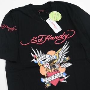 ●送料390円可能商品 エドハーディー Edhardy 新品 快適 ハート 鷹 半袖 天竺 Tシャツ 黒 Lサイズ [ED2727ABLK1N-L]一 三 弐★QWER