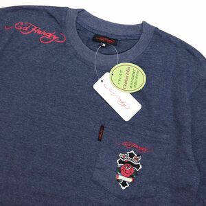 ●送料390円可能商品 エドハーディー Edhardy 新品 快適 バラ 十字架 胸ポケット 半袖 Tシャツ XLサイズ [ED2726ABLU1N-LL] 一 三 参★QWER