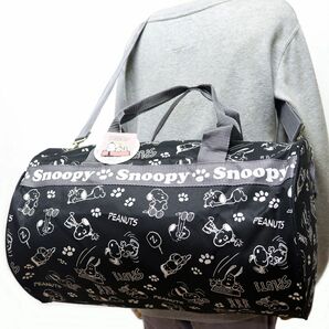 ★スヌーピー ピーナッツ SNOOPY PEANUTS 新品 筒形 ショルダー ボストンバッグ ダッフルバッグ BAG 黒 [SNOOPY-BLK1N] 一 六★QWER★の画像1