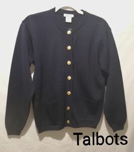 Talbots メリノウール ニットカーディガン ネイビー S ウール カーディガン