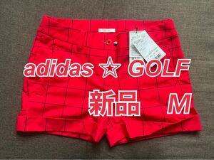☆ 新品 adidas ☆ ADIDAS GOLF　ゴルフ　ショートパンツ　ズボン　アディダス　格子柄　レッド系　M