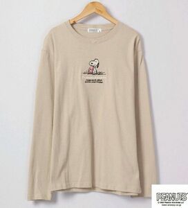 ピーナッツ スヌーピー 刺繍 長袖Tシャツ ロンT ベージュ L ユニセックス 男女兼用