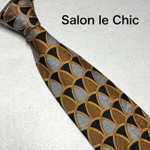 【レトロ】Salon le Chic サロンルシック ネクタイ マルチカラー ブラック グレー 茶 総柄 シャドー 古着コーデ