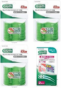 GUM(ガム) デンタルフロス&ピック Y字型 糸付きようじ 歯間ケア 30本入×3個パック+おまけ付き