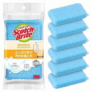 【Amazon.co.jp限定】 3M スポンジ キッチン キズつけない 抗菌 泡立ちゆたかネット ブルー 6個 スコッチブライト WNT